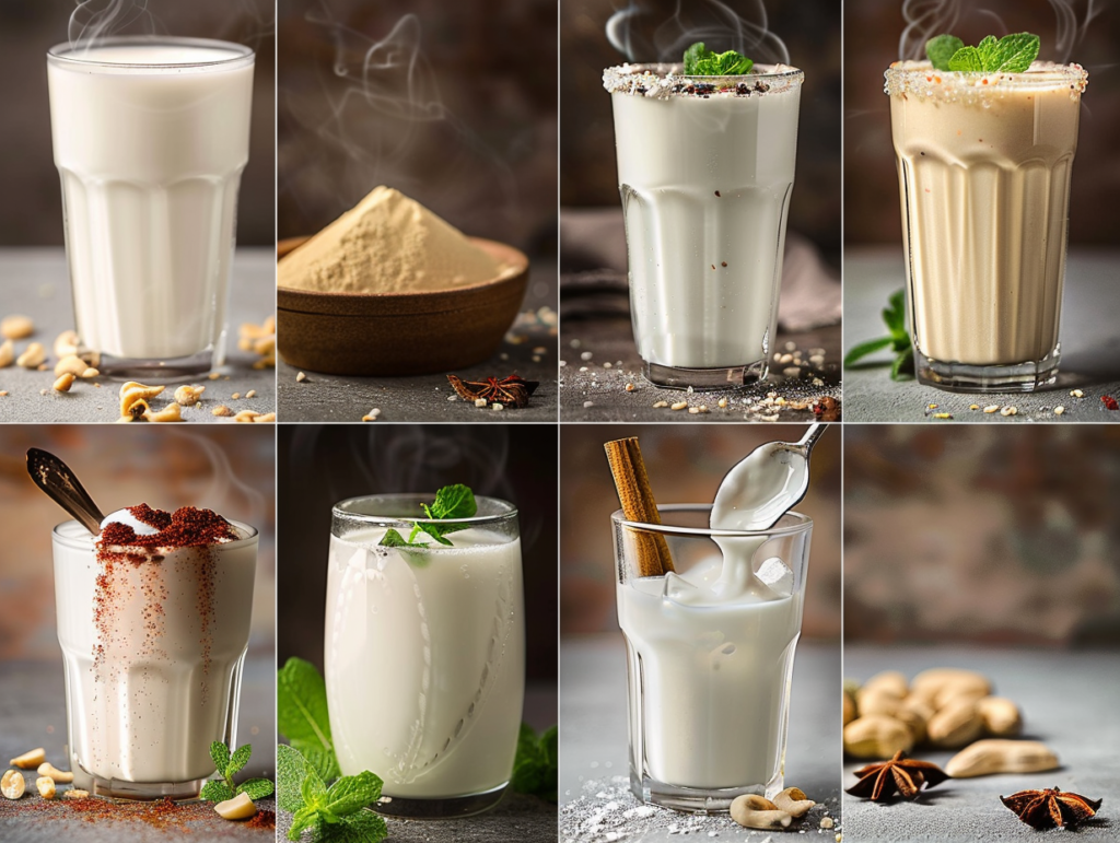 Cold yogurt drink in a glass with mint garnish, refreshing and healthy beverage rich in probiotics.